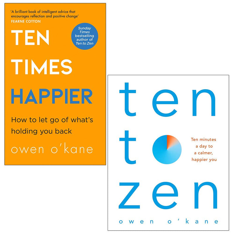 Bluebird paperback books set by Owen O'Kane featuring "Ten Times Happier" and "Ten To Zen" non-fiction collection.