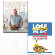 Tom Kerridge's Lose Weight for Good Mediterranean book set by Absolute Press and Iota Publishing, featuring healthy recipes and cooking tips.