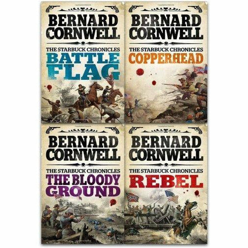 Set of four Bernard Cornwell Starbuck Chronicles paperback books in the Harper Collins collection, featuring historical fiction covers.