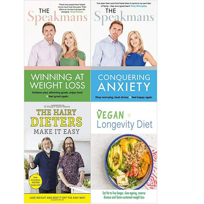 Winning at Weight Loss, Conquering Anxiety, The Hairy Dieters Make It Easy, The Vegan Longevity Diet 4 Books Collection Set - The Book Bundle