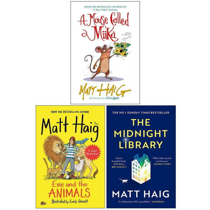 Matt Haig Collection 3 Books Set (Evie and the Animals, The Midnight Library, [Hardcover] A Mouse Called Miika) - The Book Bundle