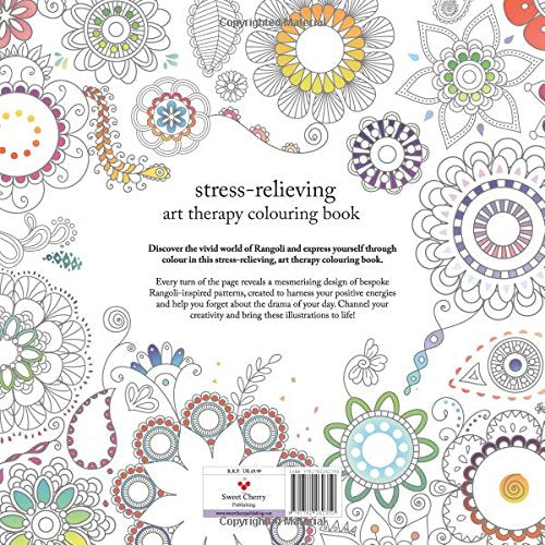 Andrew Davis stress-relieving Rangoli coloring book by Sweet Cherry Publishing featuring intricate patterns for art therapy on paperback cover.
