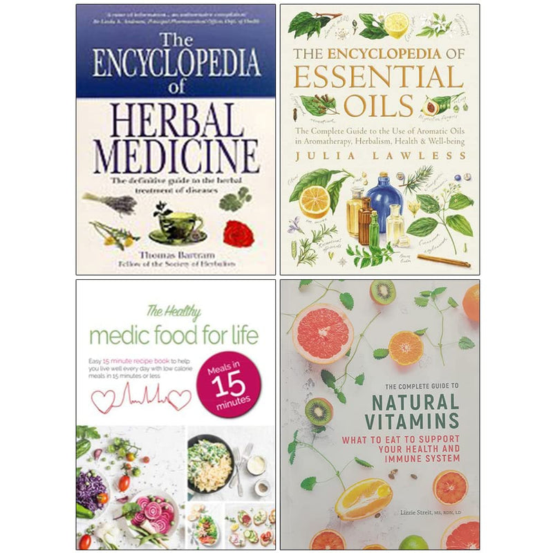 Bartram's Encyclopedia of Herbal Medicine, Encyclopedia of Essential Oils, The Healthy Medic Food for Life, The Complete Guide to Natural Vitamins 4 Books Collection Set - The Book Bundle