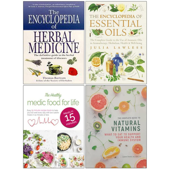 Bartram's Encyclopedia of Herbal Medicine, Encyclopedia of Essential Oils, The Healthy Medic Food for Life, The Complete Guide to Natural Vitamins 4 Books Collection Set - The Book Bundle