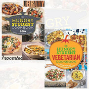 Spruce The Hungry Student and Vegetarian Cookbook 2-book set, flexibound non-fiction cookbooks with colorful dish images.