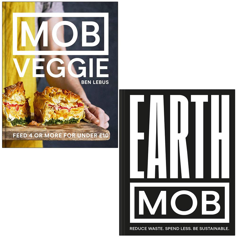 Hardback MOB Veggie Earth Mob 2 books collection set by Ben Lebus and Mob Kitchen, featuring colorful illustrated covers.