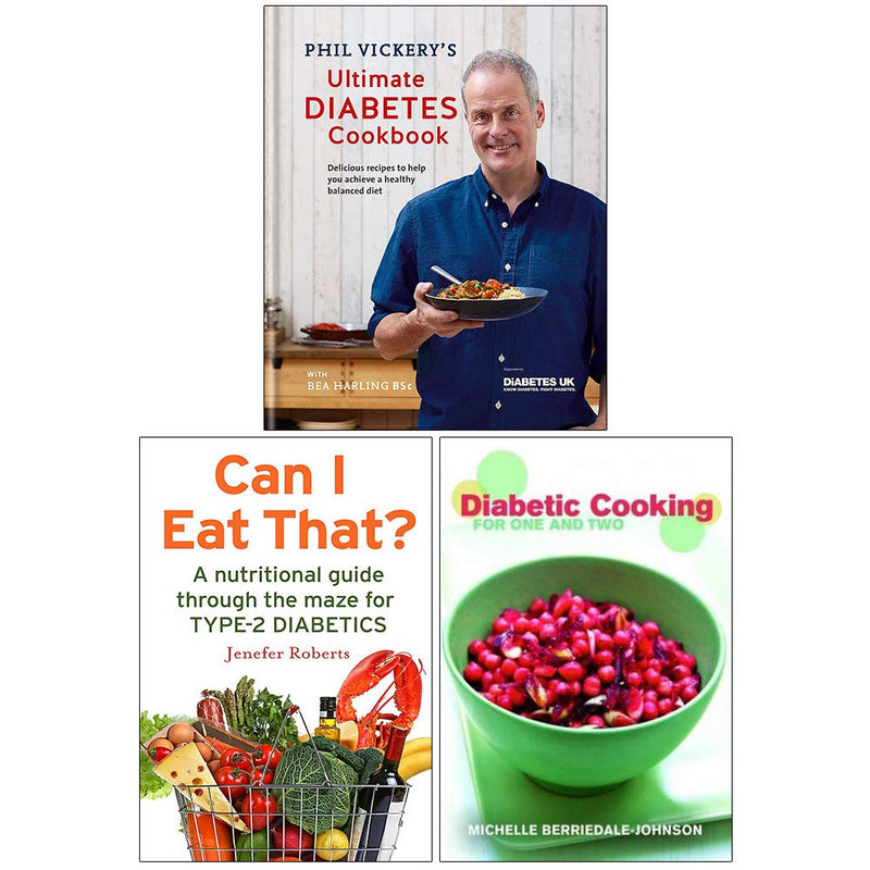Phil Vickery Ultimate Diabetes Cookbook and collection set with three non-fiction books, featuring healthy eating and dietary tips.