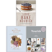 Set of three Love Bake Nourish books by Amber Rose, Sadie Frost, and Holly Davidson featuring wholefood recipes and wellness guidance.
