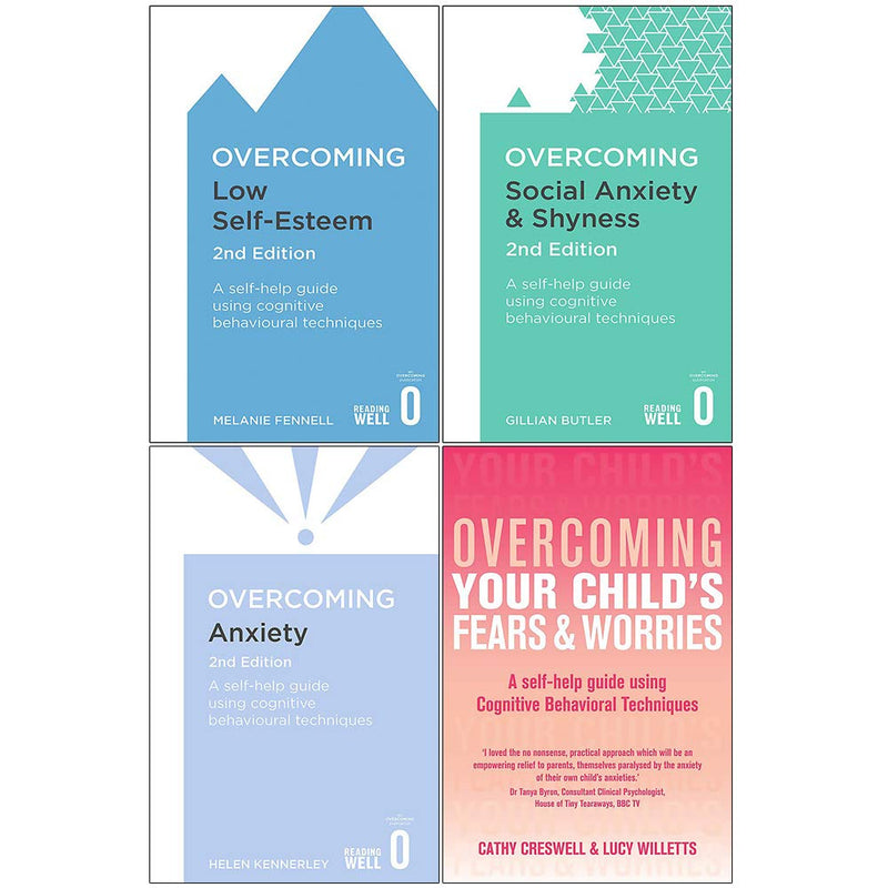 Robinson Overcoming Books Collection by Mark Freeston, four paperback non-fiction books on low self-esteem, anxiety, and social anxiety.