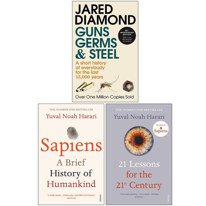 Guns Germs and Steel, Sapiens A Brief History of Humankind, 21 Lessons for the 21st Century 3 Books Collection Set - The Book Bundle