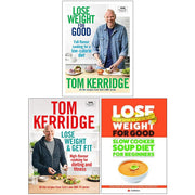 Set of three cookbooks by Tom Kerridge and Iota on slow cooker soup diet for weight loss and fitness, featuring healthy recipes.