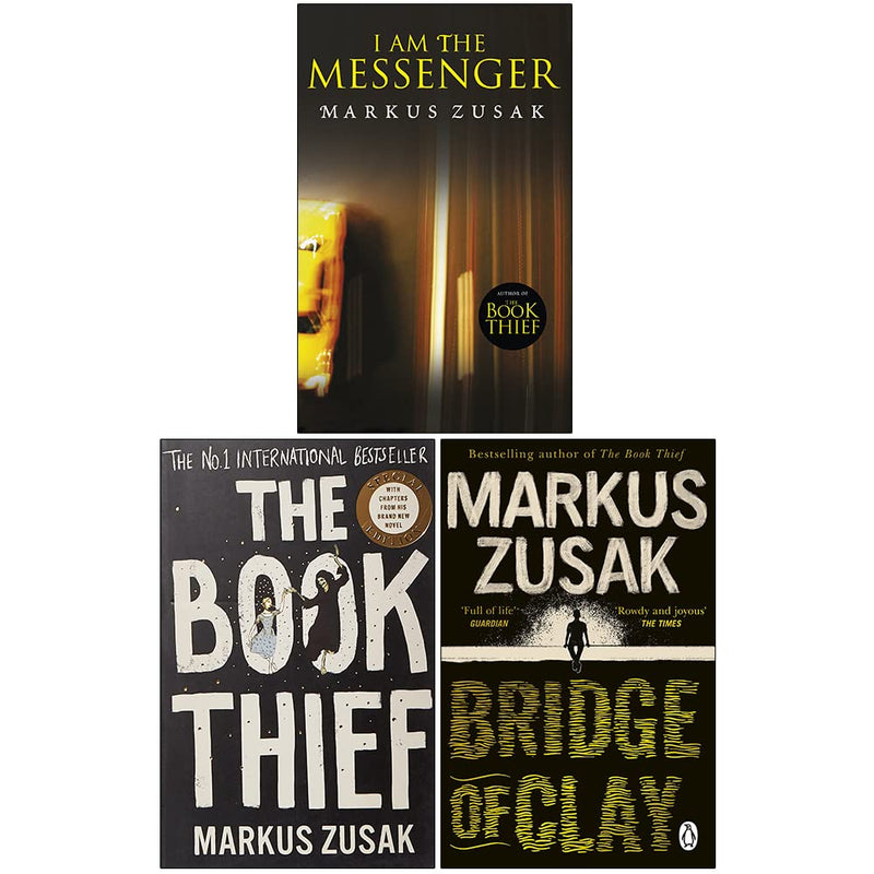 Set of three Markus Zusak books including I Am the Messenger, Bridge of Clay, and The Book Thief from Black Swan Ltd.