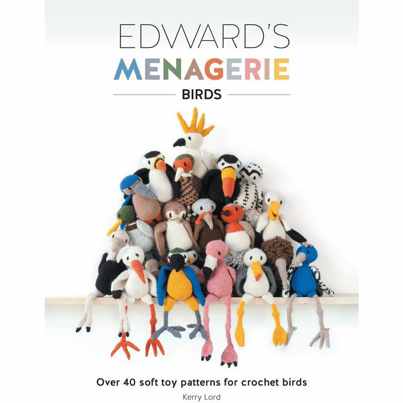 Three paperback books from the Edward's Menagerie collection by Kerry Lord, featuring animal crochet patterns, by Vanessa Mooncie.