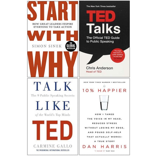 Start With Why, Ted Talks, Talk Like Ted, 10% Happier 4 Books Collection Set - The Book Bundle