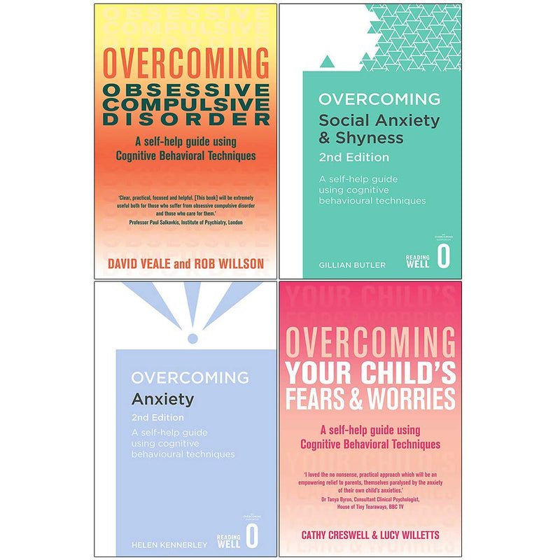 Set of four paperback books on overcoming OCD, social anxiety, and fears for children by Cathy Creswell and Roz Shafran.