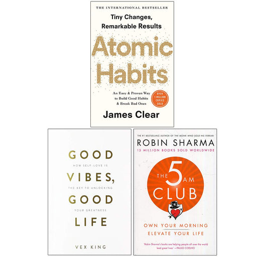 Atomic Habits, Good Vibes Good Life, The 5 AM Club 3 Books Collection Set - The Book Bundle
