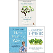 Set of three paperback books by Norman Doidge on healing, brain health, and Hashimoto thyroid cookbook, published by Penguin.