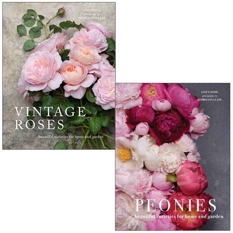 Vintage Roses and Peonies book collection by Jane Eastoe and Georgianna Lane, featuring hardcover editions with floral cover designs.