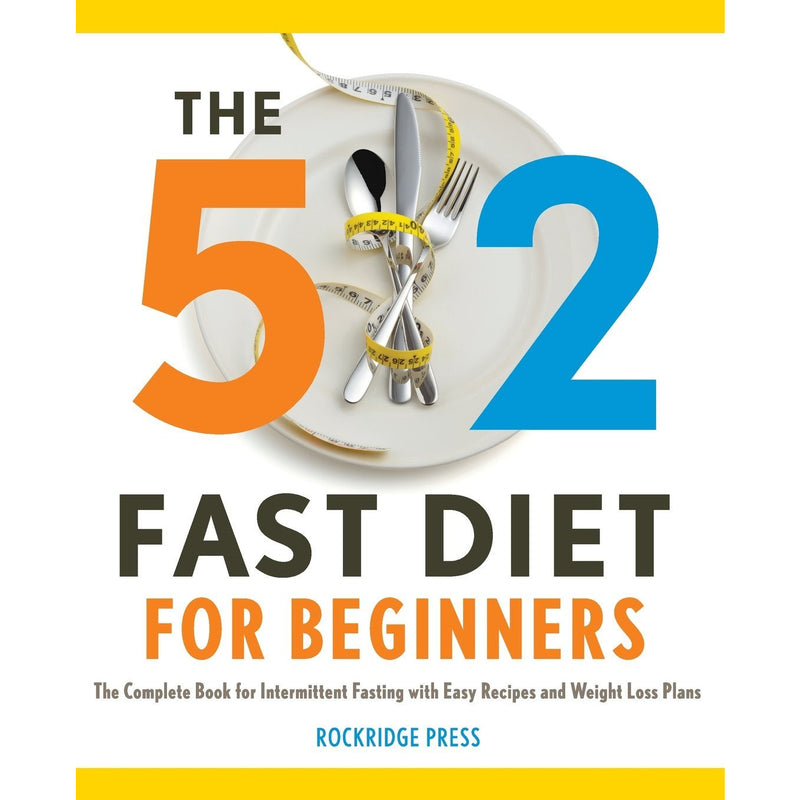 Paperback book cover for "The 5:2 Fast Diet for Beginners" by Rockridge Press, featuring the title and subtitle on the cover.