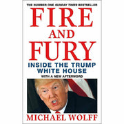 Two paperback books, "The Uninhabitable Earth" by David Wallace-Wells and "Fire and Fury" by Michael Wolff, on a flat surface.