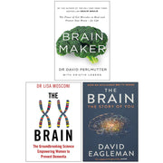 Set of three paperback non-fiction books by David Perlmutter, including Brain Maker, The XX Brain, and The Brain: The Story of You.