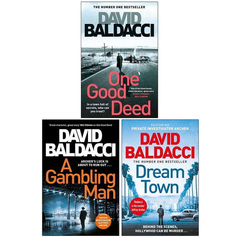 David Baldacci Private Investigator Archer book set featuring "One Good Deed" and "A Gambling Man" in a pan limited edition.