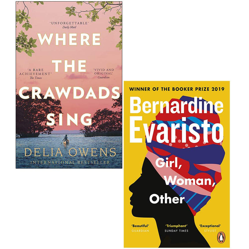 Two paperback fiction books: "Where The Crawdads Sing" by Delia Owens and "Girl, Woman, Other" by Bernardine Evaristo, from Corsair/Quercus.