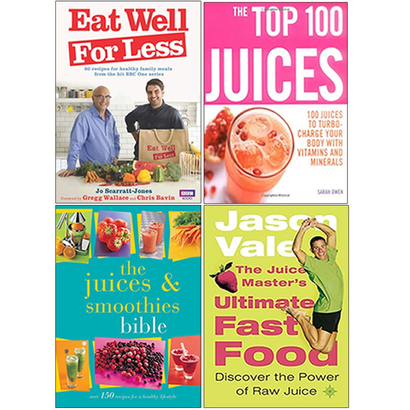 Book cover for "The Juices and Smoothies Bible" top 100 juice recipes collection by BBC Books, featuring vibrant juice images.