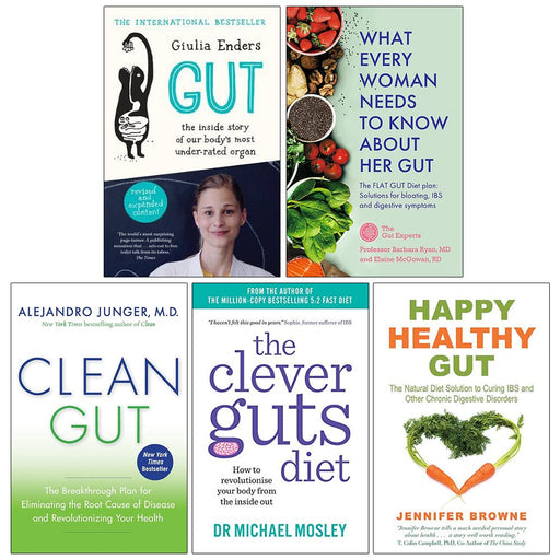 Gut Giulia Enders, What Every Woman Needs to Know About Her Gut, Clean Gut, The Clever Guts Diet, Happy Healthy Gut 5 Books Collection Set - The Book Bundle