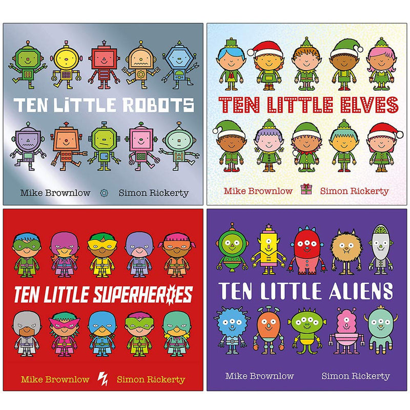 Mike Brownlow Ten Little Series 2 Collection 4 Books Set (Ten Little Robots, Ten Little Elves, Ten Little Superheroes, Ten Little Aliens) - The Book Bundle