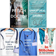 Collection of five paperback non-fiction books by Dr. Amanda Brown, including The Prison Doctor and Unnatural Causes, in a set.