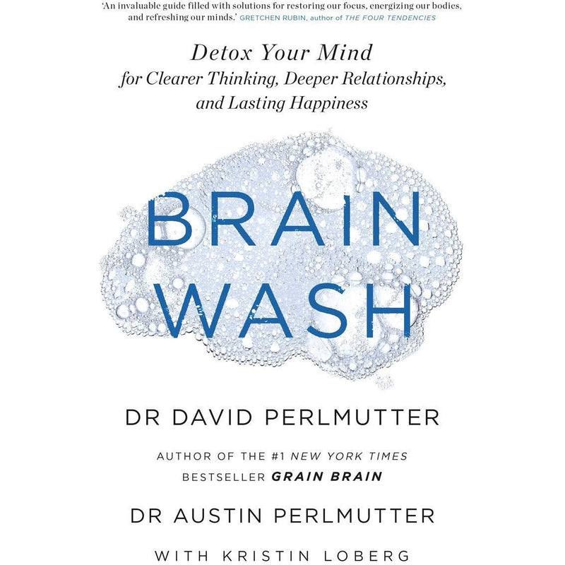 Set of three paperback books by David Perlmutter including Brain Wash, The XX Brain, and The Story of You, nonfiction collection in yellow covers.