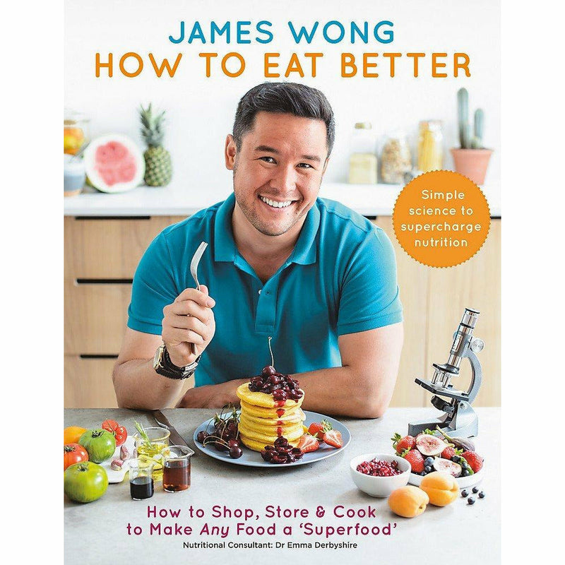 Set of five hardcover books on healthy eating for lifelong wellness by James Wong and Iota, featuring colorful food illustrations.