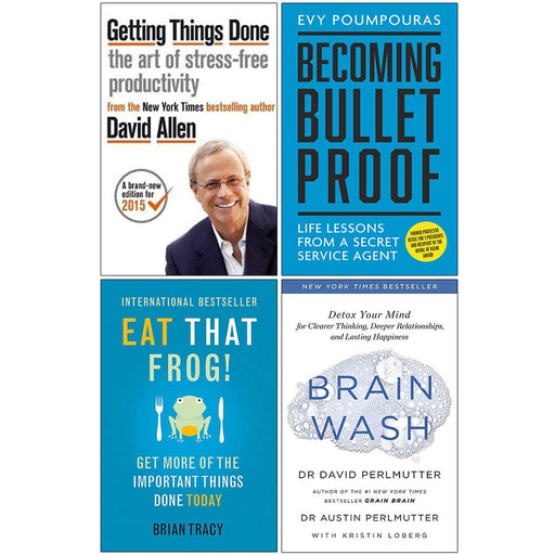 Getting Things Done, Becoming Bulletproof, Eat That Frog, Brain Wash 4 Books Collection Set - The Book Bundle