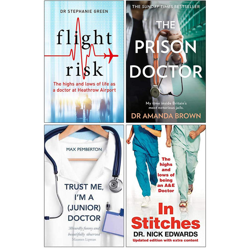 Collection of four non-fiction paperback books by Dr. Stephanie Green, including Flight Risk, The Prison Doctor, and Trust Me I’m a Junior Doctor.