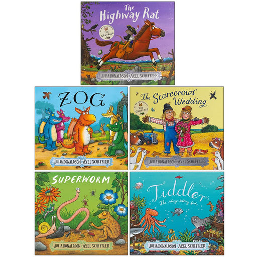 Julia Donaldson Collection 5 Books Set (The Highway Rat, Scarecrows Wedding, Zog, Superworm & Tiddler) - The Book Bundle