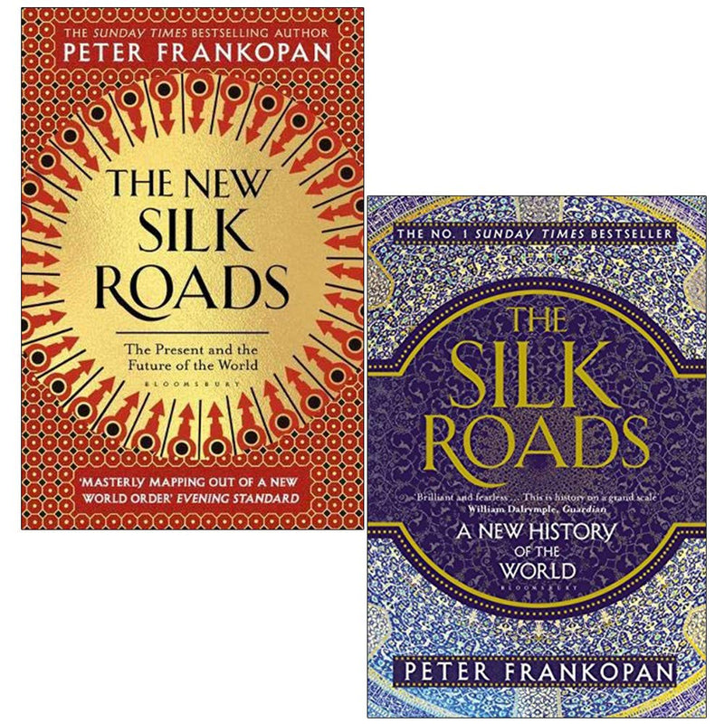 Set of two paperback books by Peter Frankopan, The New Silk Roads and The Silk Roads 2, non-fiction history collection.
