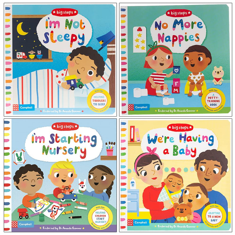 Campbell Big Steps Series 1-4 Books Collection Set By Campbell Books (I'm Not Sleepy, No More Nappies, I'm Starting Nursery, We're Having a Baby) - The Book Bundle