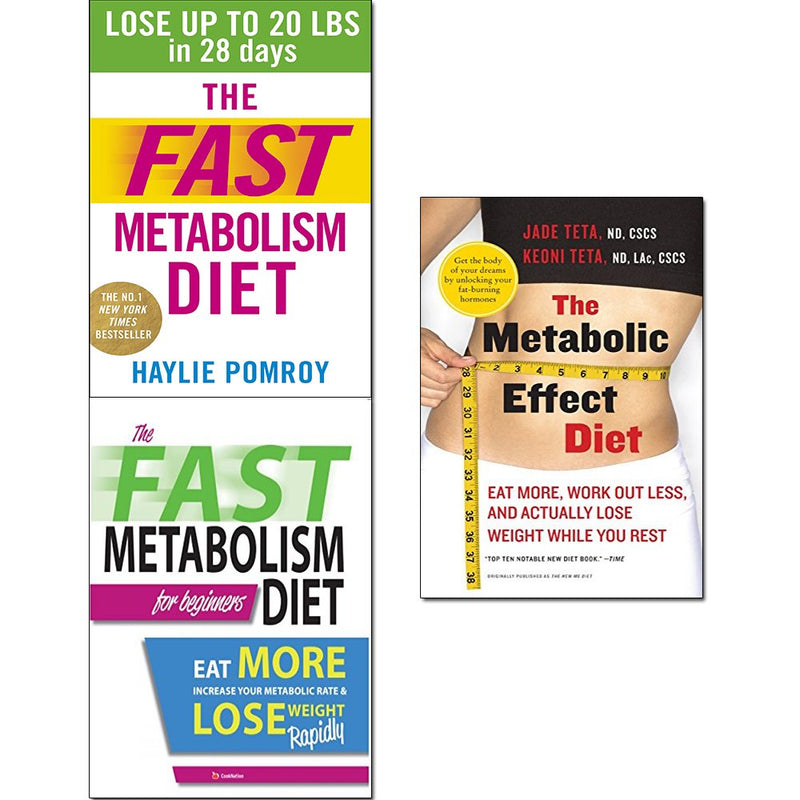 Harmony book set of The Fast Metabolism Diet by Haylie Pomroy, featuring three paperback books on weight loss and metabolism.