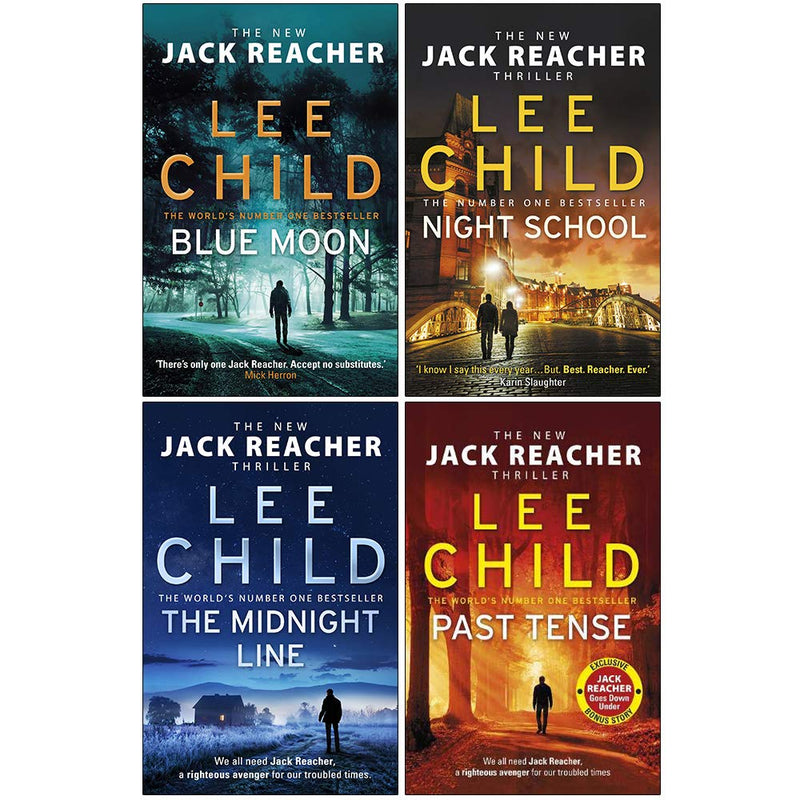 Set of four Jack Reacher Series books by Lee Child, featuring hardcover and paperback editions from Bantam Press.