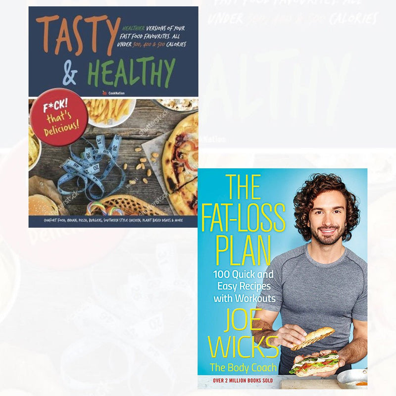 Set of two paperback books by Joe Wicks and Iota on fat-loss plans and healthy recipes from the "F*ck That's Delicious" collection.