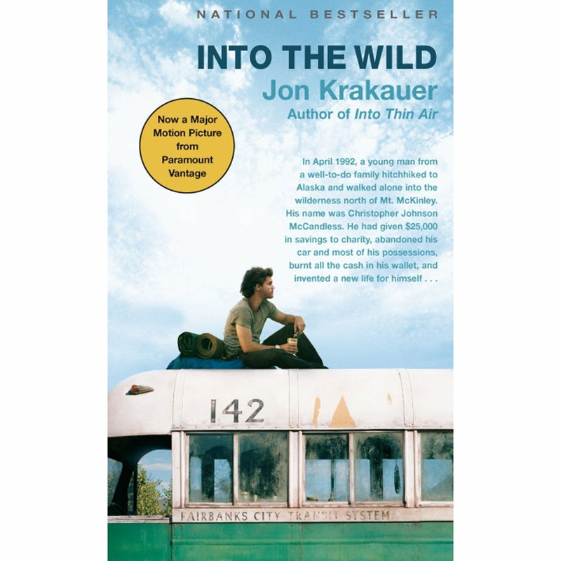 Paperback of Into the Wild by Jon Krakauer, a non-fiction book featuring a panoramic cover image about wilderness adventure.