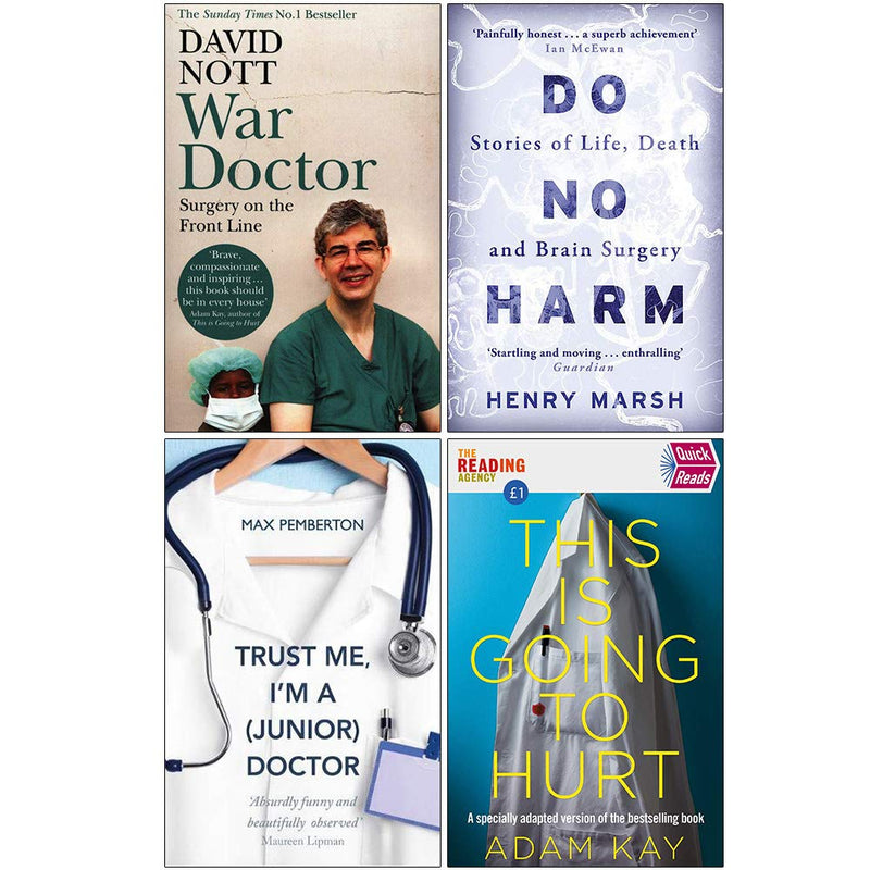 Collection of four non-fiction paperback books by David Nott and Henry Marsh, featuring war surgery and medical front-line stories.