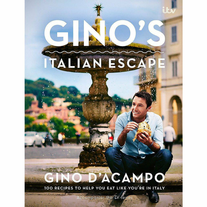 Hardcover of Gino's Italian Escape by Gino D'Acampo, featuring a colorful book cover with Italian culinary themes.