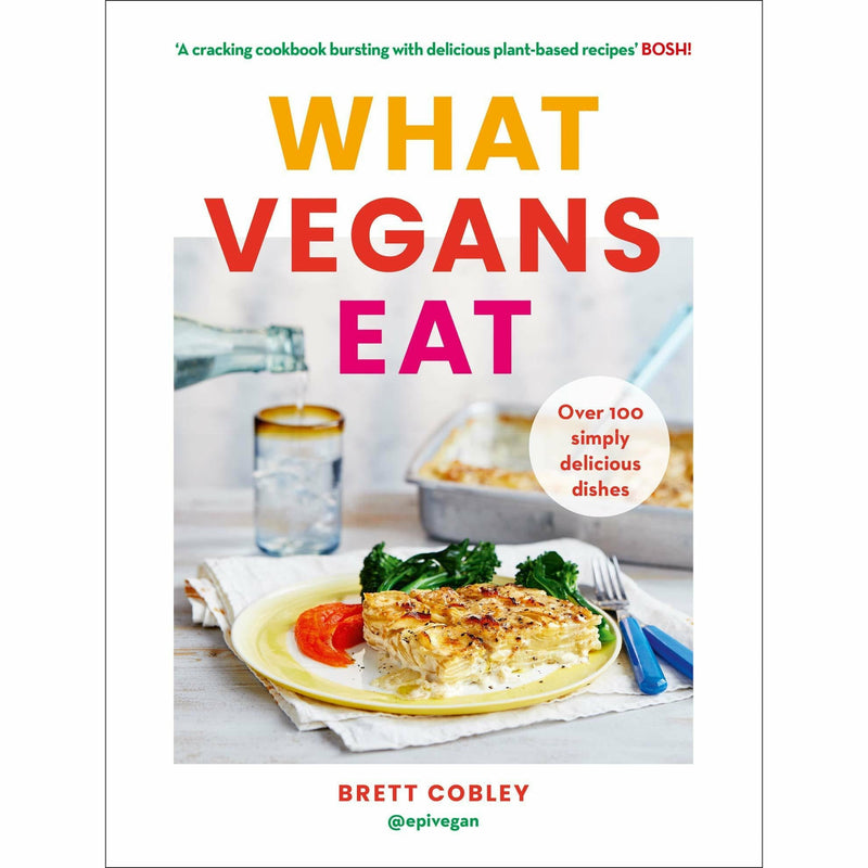 Three vegan recipe books from the "What Vegans Eat" collection by Bosh! featuring plant-based dishes and simple, healthy food ideas.
