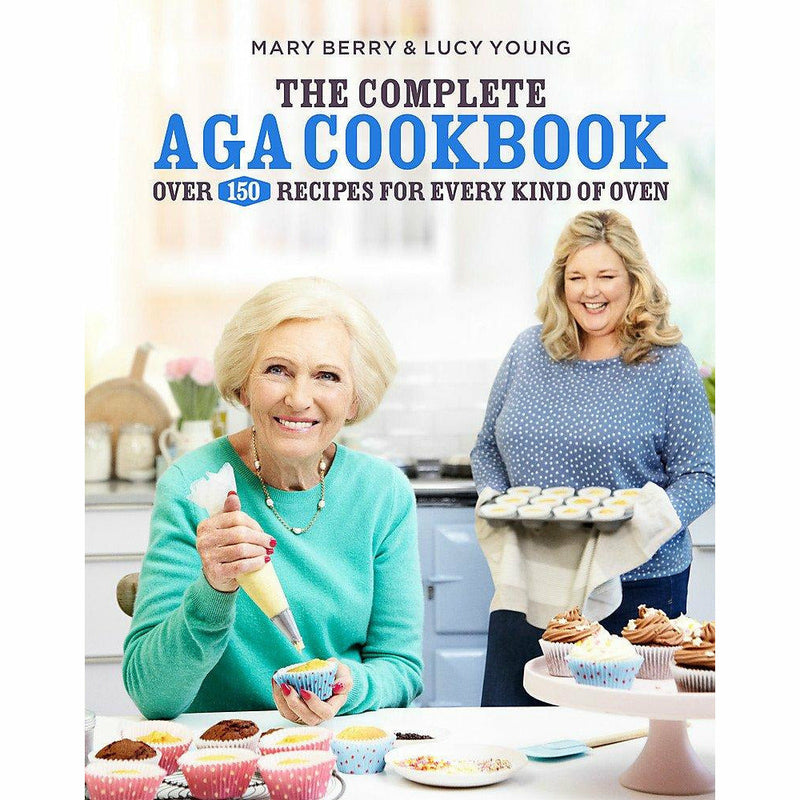 Hardcover copy of The Complete Aga Cookbook by Mary Berry and Lucy Young, featuring recipes and cooking tips for Aga ovens.