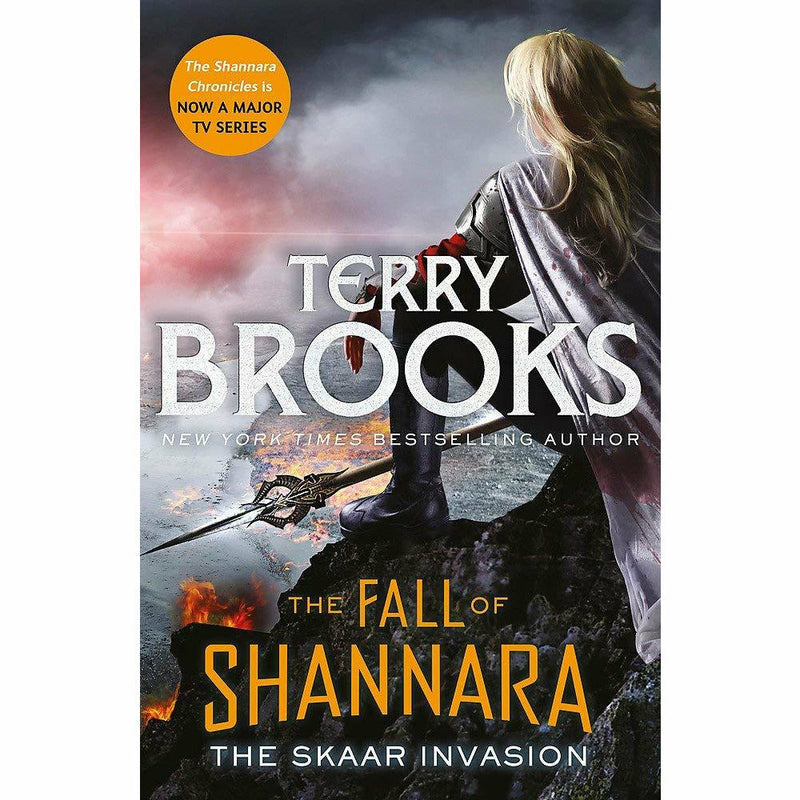 Set of three paperback fantasy books from The Fall of Shannara series by Terry Brooks, published by Orbit, featuring colorful cover art.