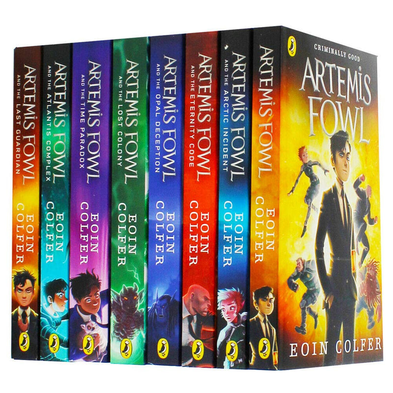 Eight-book Artemis Fowl collection by Eoin Colfer, paperback set featuring fantasy fiction titles in a Penguin Ltd edition.