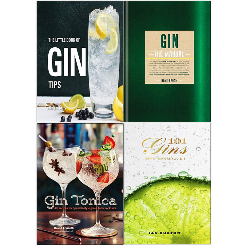 Juniper Berry hardcover set including "Little Book of Gin Tips," "The Manual," and "101 Gins to Try Before You Die" books.