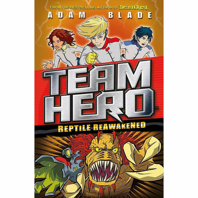 Set of four paperback Team Hero Series books by Adam Blade, featuring colorful covers from the Orchard Books fiction collection.